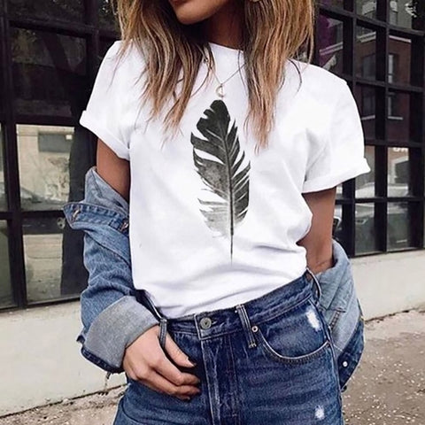 Funny Women's T-shirt Leaf Print